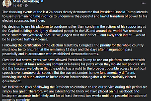 Facebook和Instagram封禁特朗普账号
